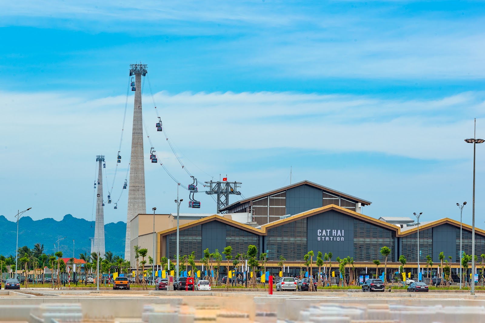 Cat Hai Station connects via cable car to Cat Ba Island.