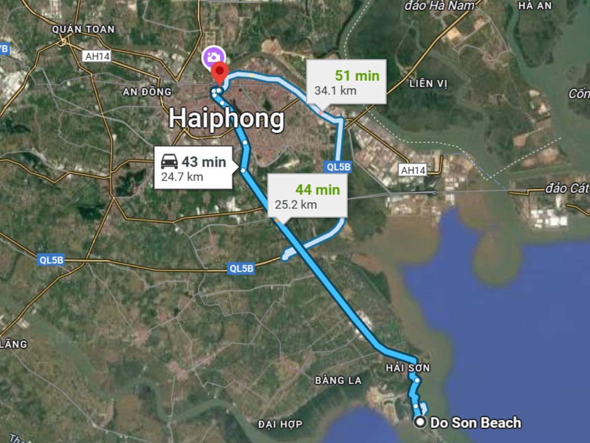 Di chuyển từ trung tâm phường Hồng Bàng đến Đồ Sơn chỉ mất chưa tới 50 phút.