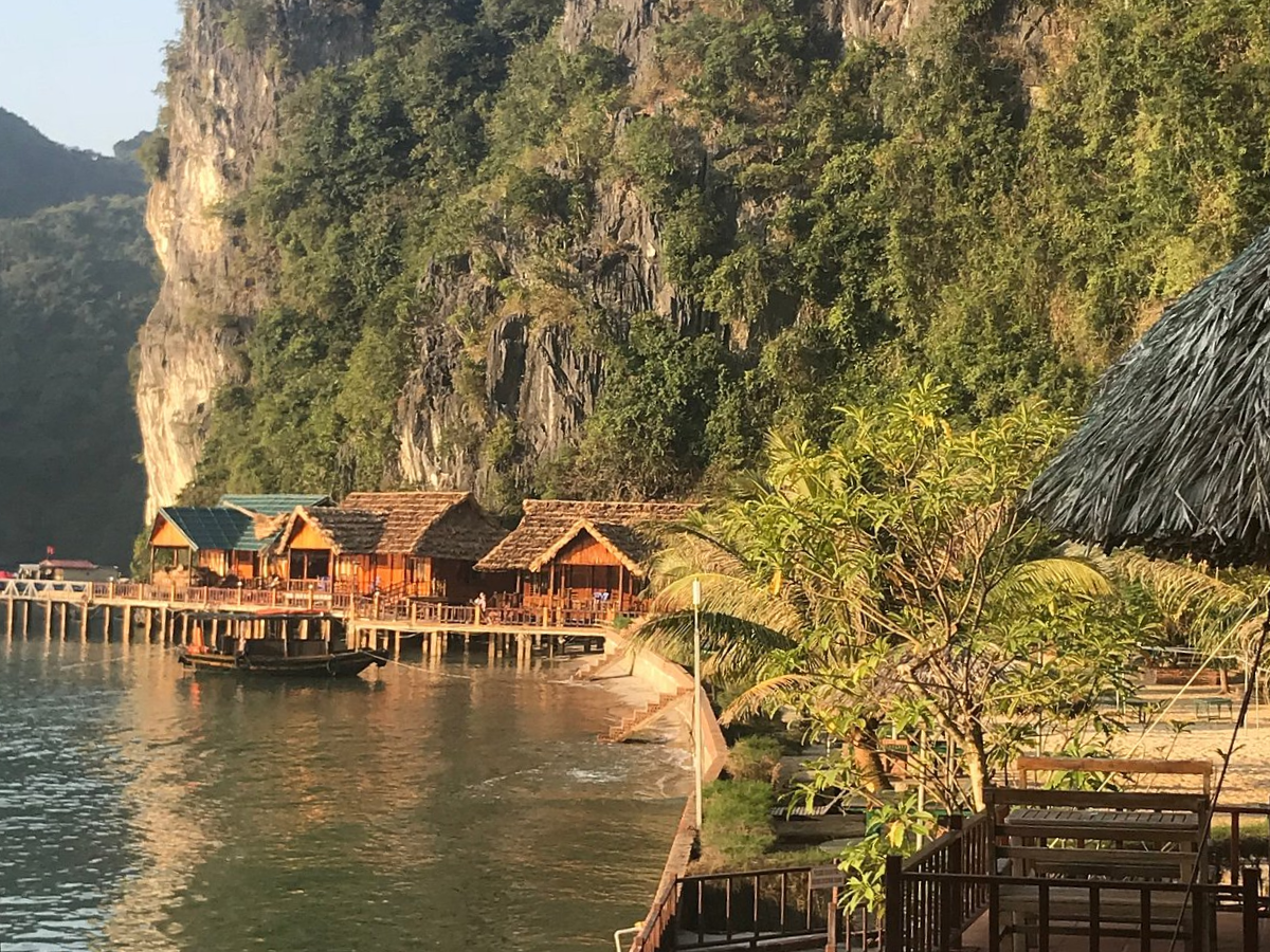 Cat Ba Sandy Beach Resort nổi bật với những nhà gỗ giản dị.