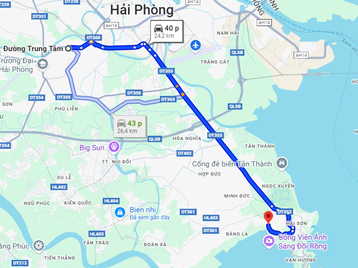Di chuyển từ trung tâm Hải Phòng đến Tháp Tường Long khoảng 26 km.