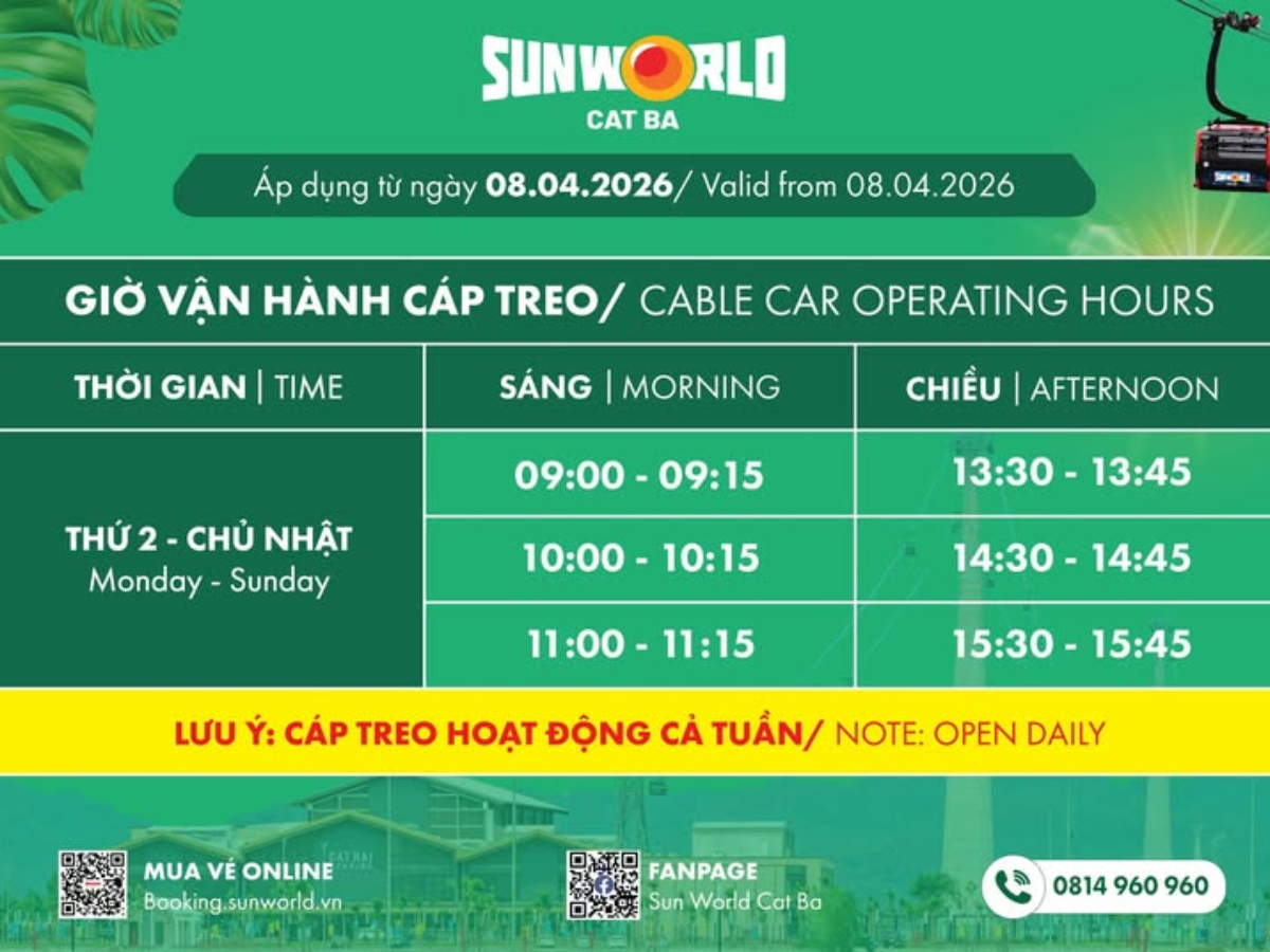 Kiểm tra lịch vận hành cáp treo để không bỏ lỡ chuyến.