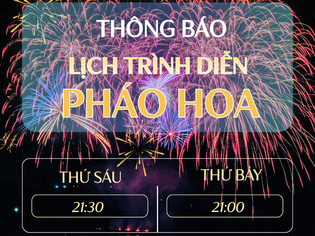 Các màn pháo hoa nghệ thuật dự kiến diễn ra định kỳ lúc 21h30 thứ 6 và 21h00 thứ 7 hàng tuần tại khu vực trung tâm vịnh Cát Bà.