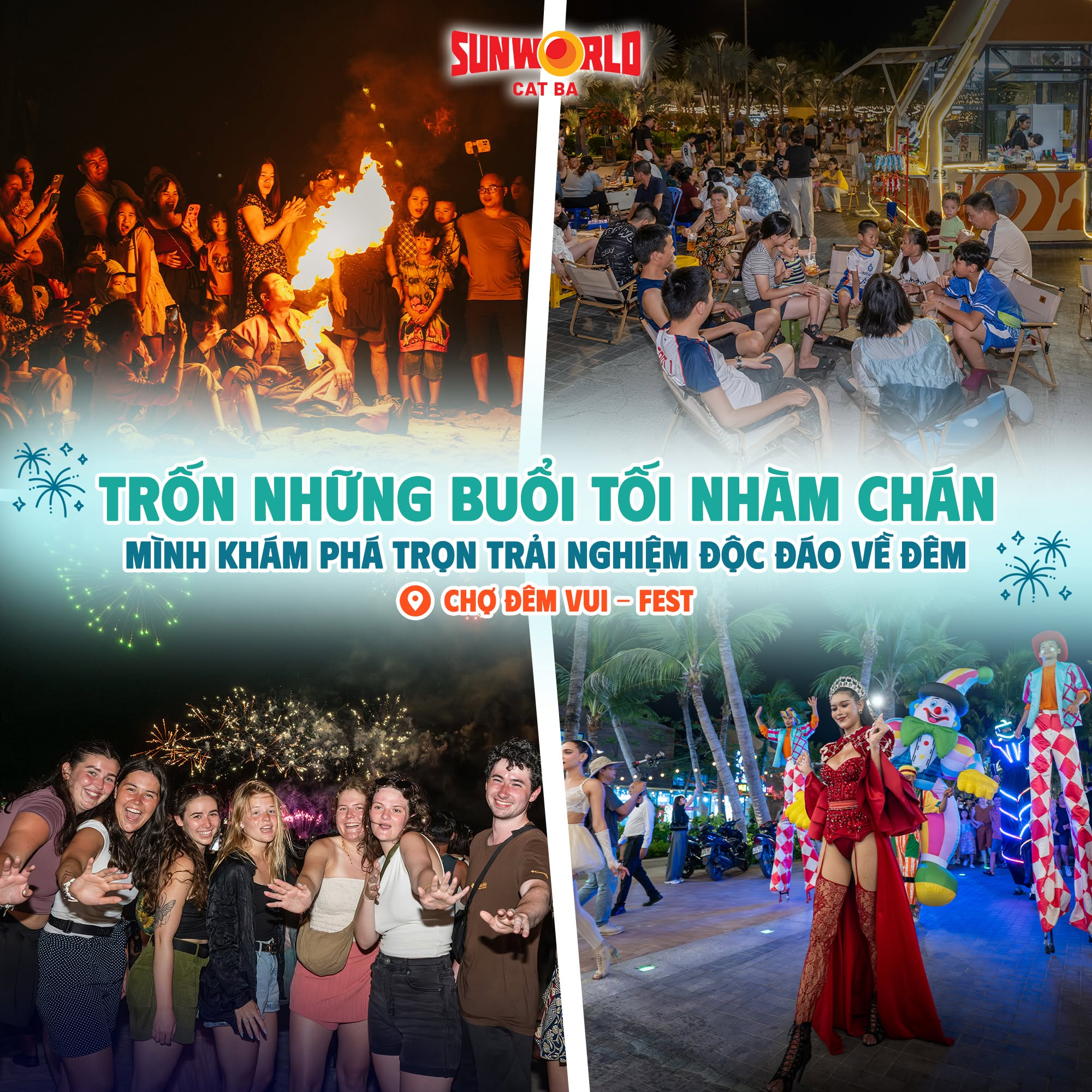 Lễ Hội Biển Xanh Cát Bà với nhiều hoạt động vui chơi, giải trí hấp dẫn kéo dài đến đêm.
