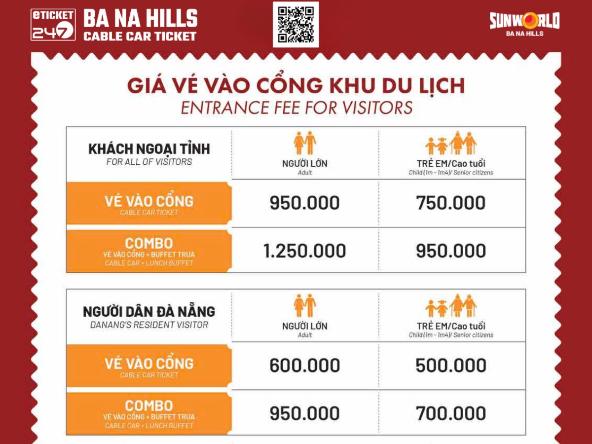 Bảng giá vé Sun World Ba Na Hills năm 2025