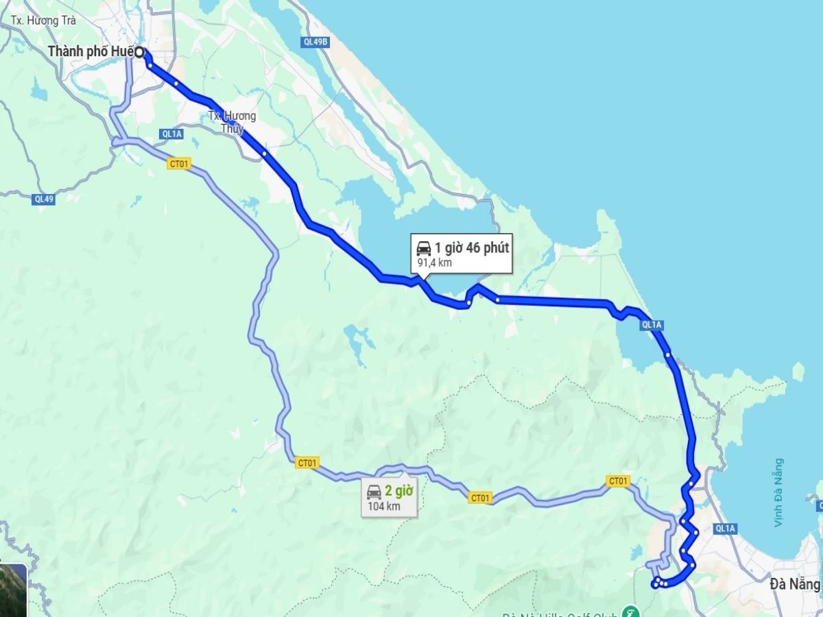 Khoảng cách đi từ Đà Nẵng đến Huế dao động trong khoảng từ 100 km đến 120 km