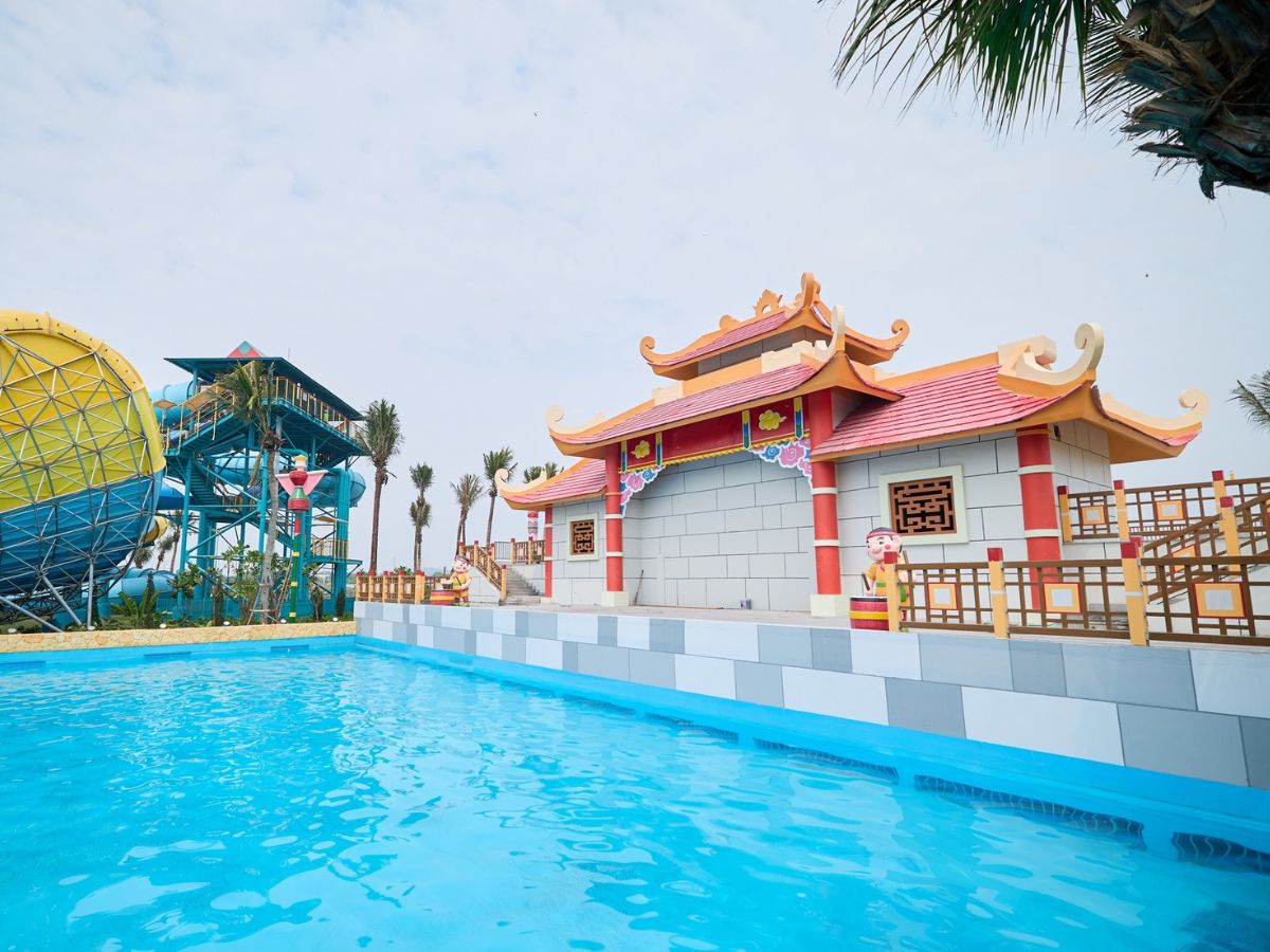 Kiến trúc công viên nước Sun World Ha Nam lấy cảm hứng chủ đạo từ nghệ thuật múa rối nước truyền thống của vùng Đồng bằng Bắc Bộ.