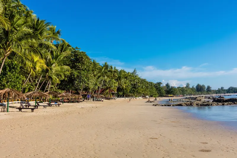 A long palm-lined shoreline with calm, swimmable water at Ngapali. (Photo: Collected)