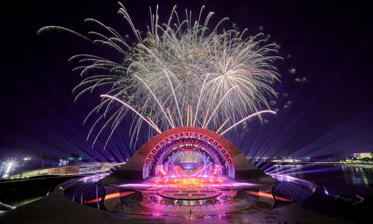 Màn pháo hoa rực rỡ kết thúc show “Kiss of The Sea” tại Thị trấn Hoàng Hôn.