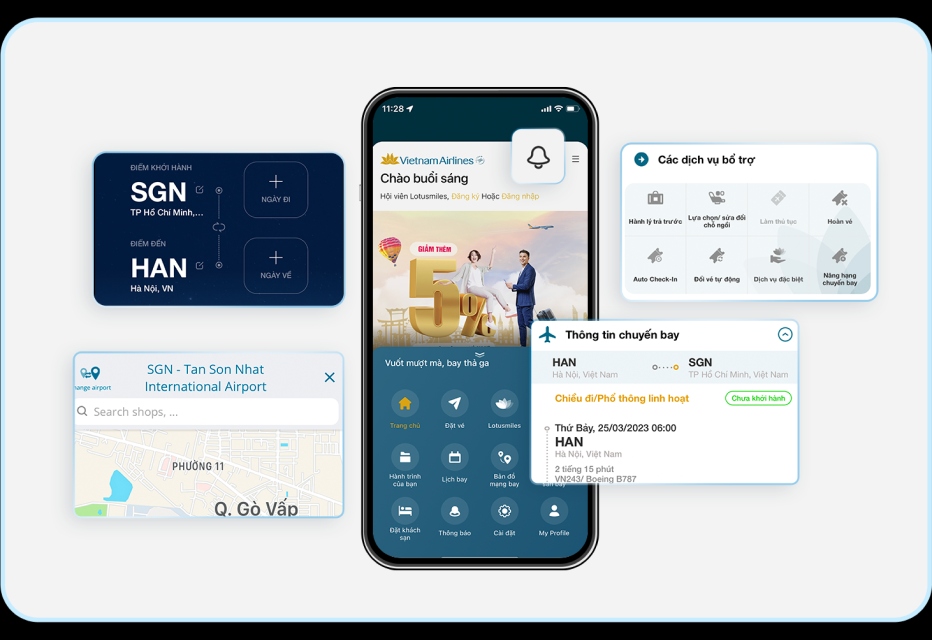 Vietnam Airlines với ứng dụng cùng tên là lựa chọn cho những ai thường xuyên sử dụng hãng hàng không quốc gia