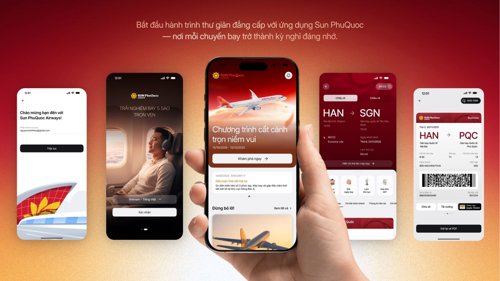 Giao diện đầu tiên của Sun PhuQuoc Airways App.