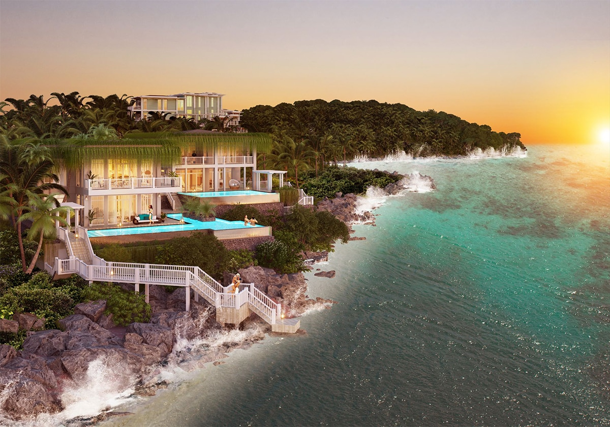 Những villa hướng biển tại Premier Village Phu Quoc Resort nằm trên sườn đồi nhìn tới đường chân trời. (Ảnh: Sưu tầm)