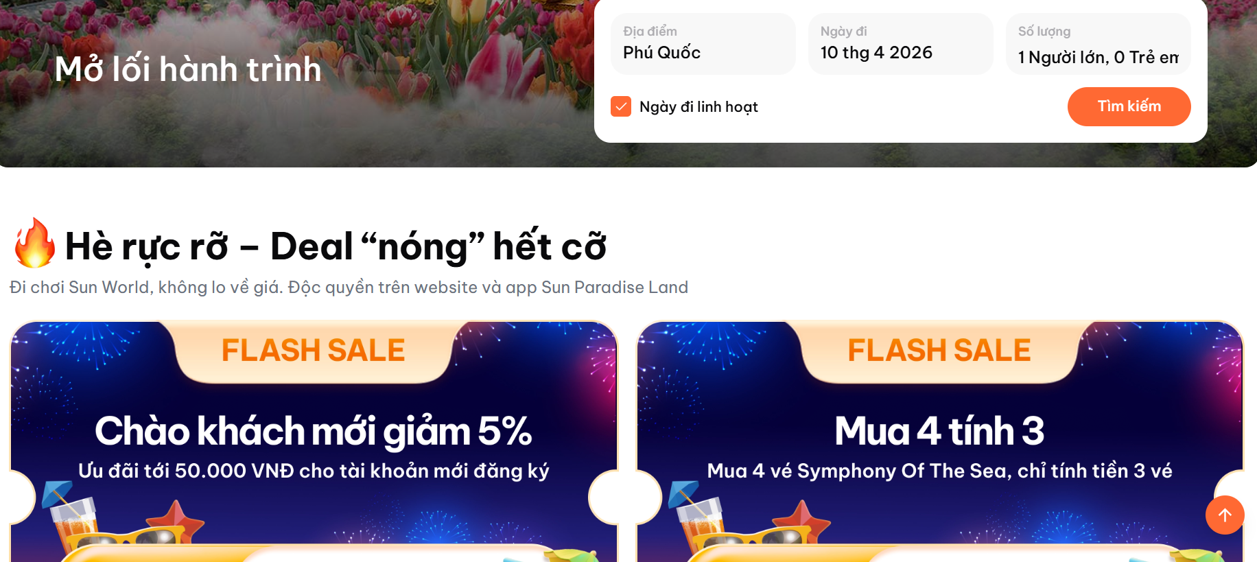 Đặt vé qua website chính thức của Sun World để được hưởng nhiều ưu đãi hấp dẫn