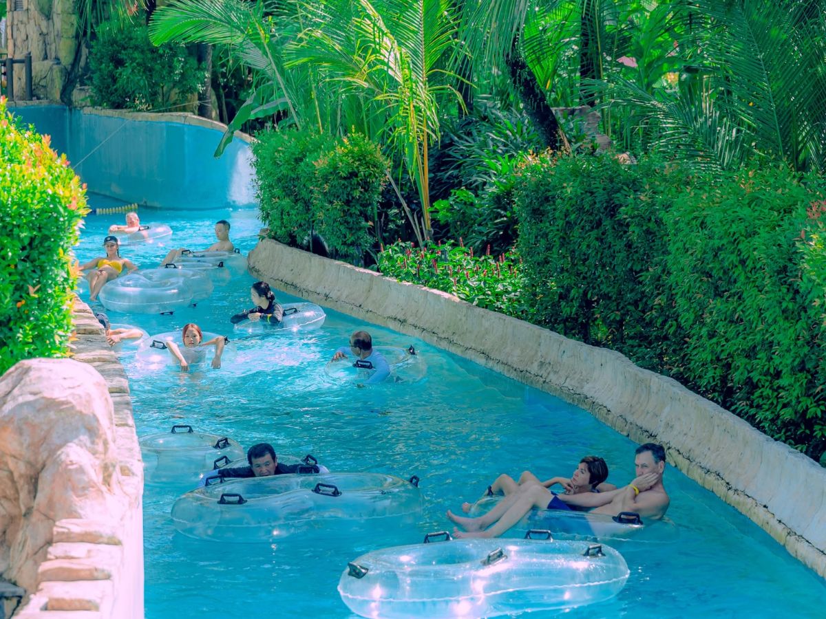 Relax on the lazy river after exciting adventures at Aquatopia Water Park.