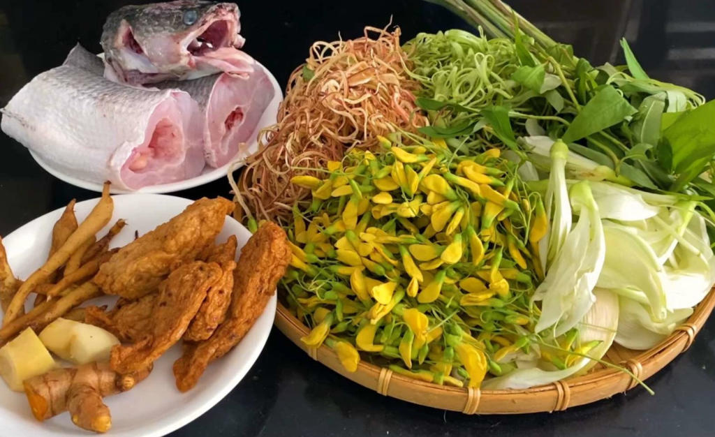Nguyên liệu làm nên món bún cá Châu Đốc là những nông sản độc đáo của miền Tây Nam Bộ.