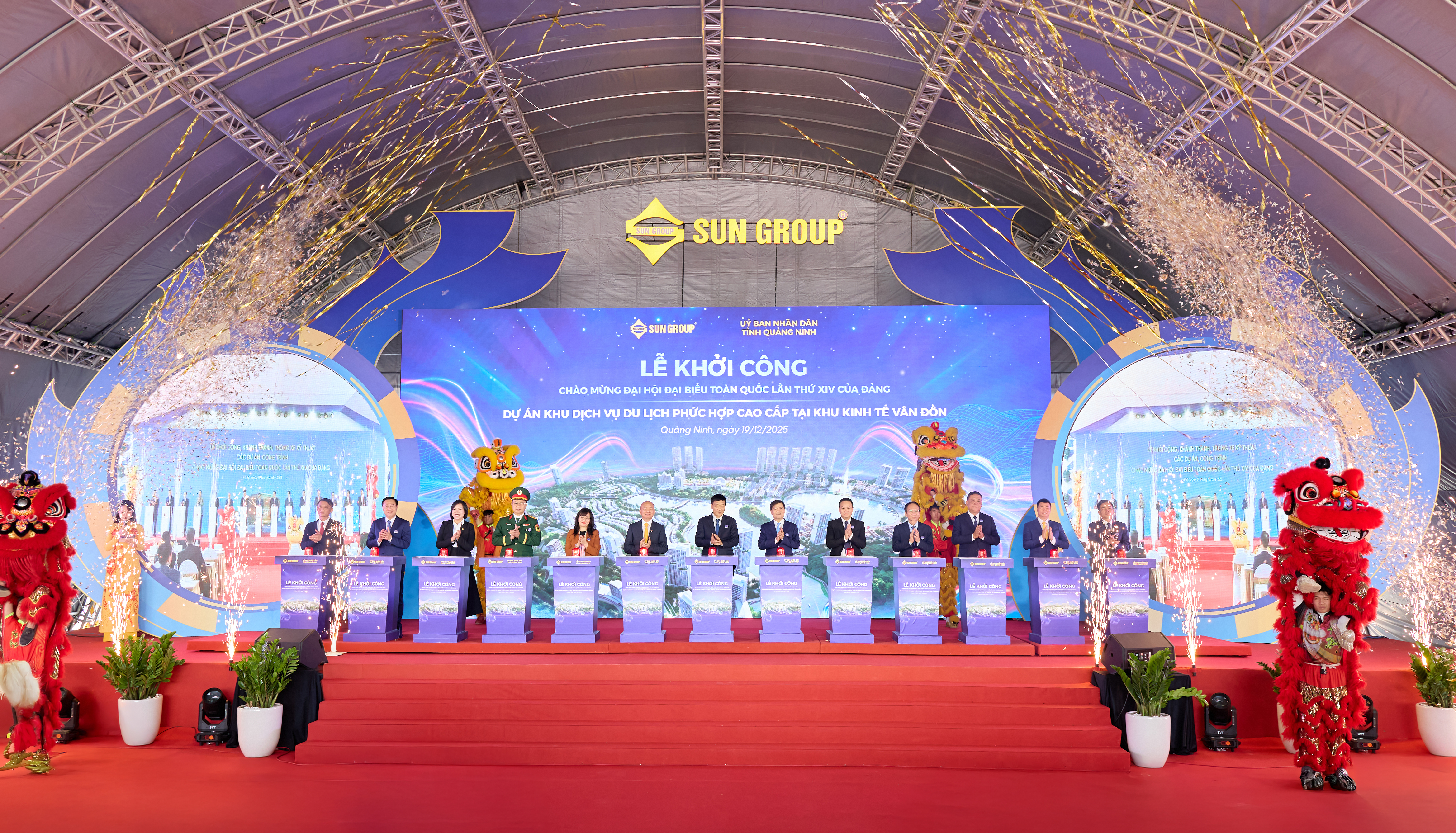 Ngày 19/12, tại Khu kinh tế Vân Đồn, tỉnh Quảng Ninh, Sun Group đã chính thức khởi công dự án Khu dịch vụ du lịch phức hợp cao cấp casino