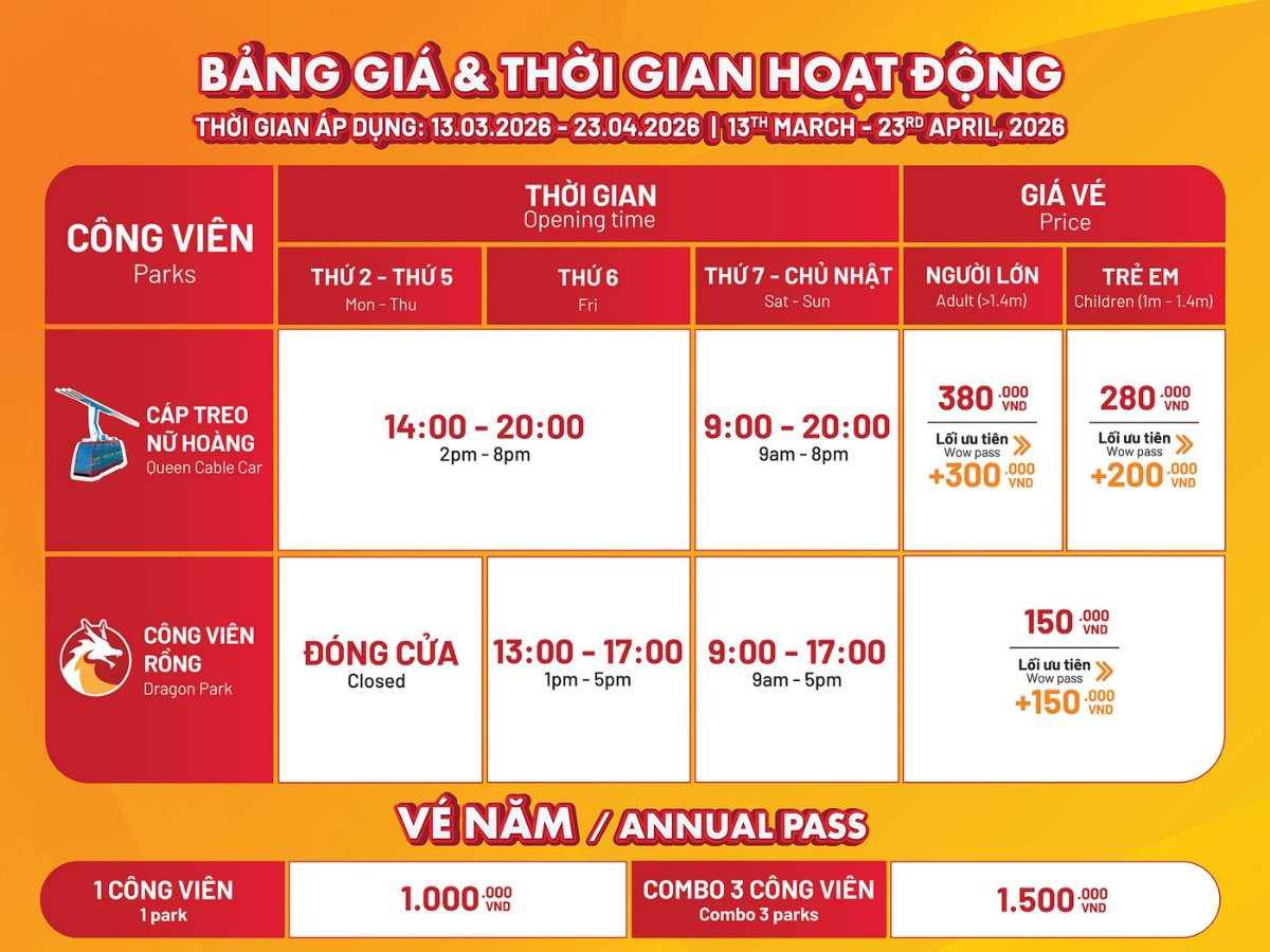 Giá vé Sun World Ha Long cập nhật mới nhất năm 2026