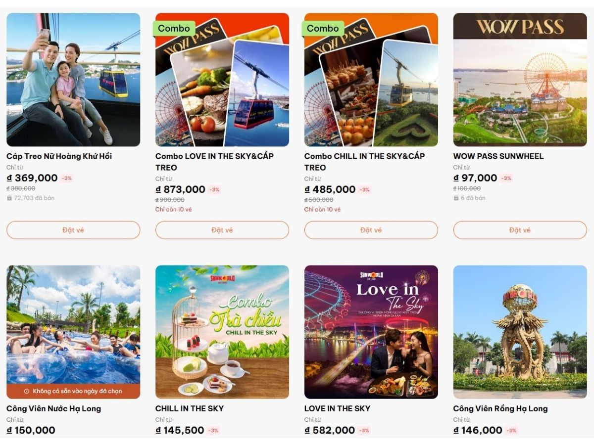 Giao diện website của Sun World được thiết kế trực quan, dễ thao tác ngay cả với người lần đầu đặt vé online