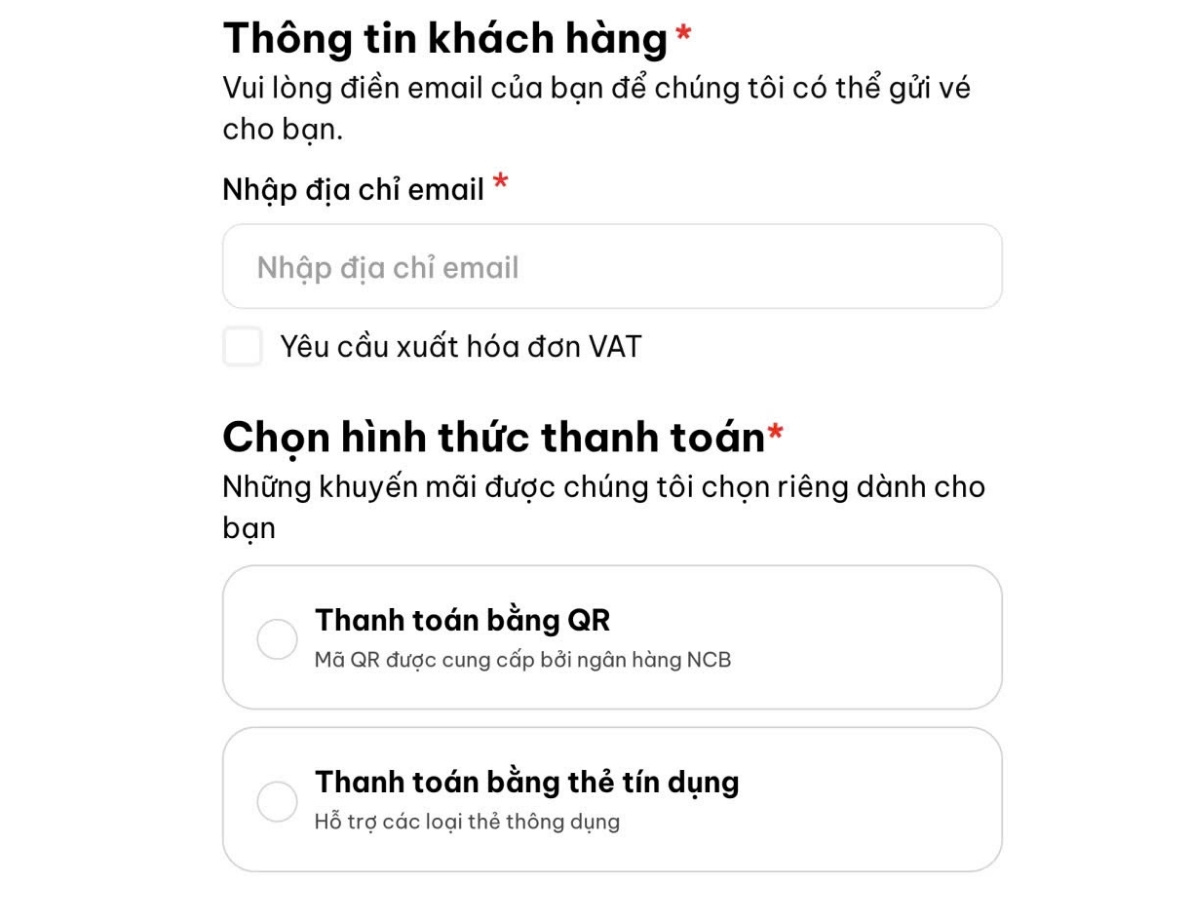 Website đặt vé của Sun World hỗ trợ nhiều phương thức thanh toán phổ biến như thẻ ngân hàng nội địa, thẻ quốc tế hoặc ví điện tử