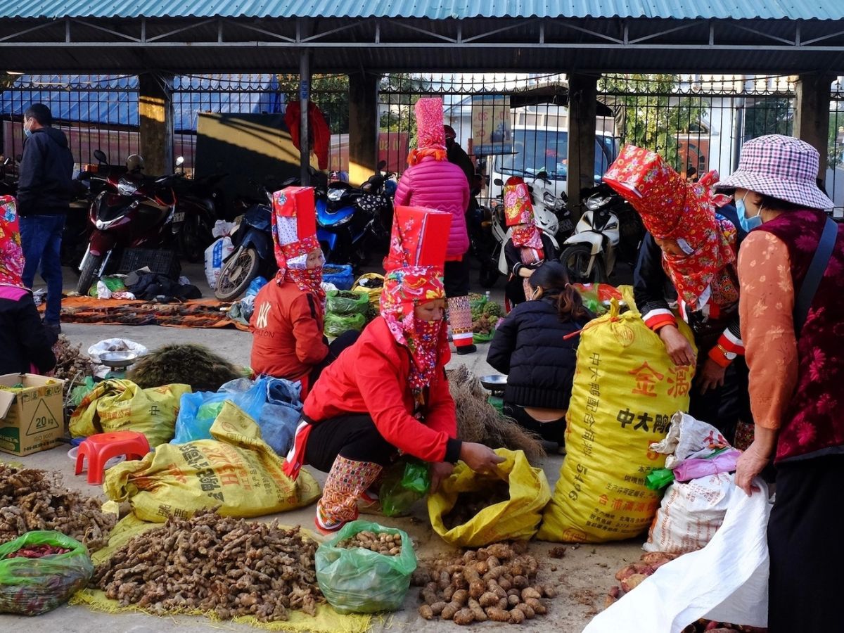 Sắc màu trang phục của người Dao Thanh Phán, Dao Thanh Y, Tày và Sán Chỉ đa dạng tại các chợ phiên.