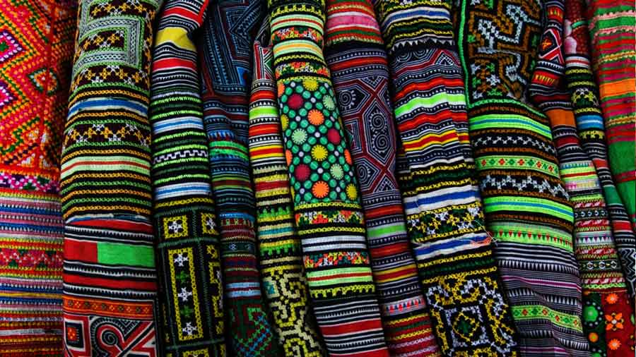 Brocade fabric has distinctive patterns and colors.