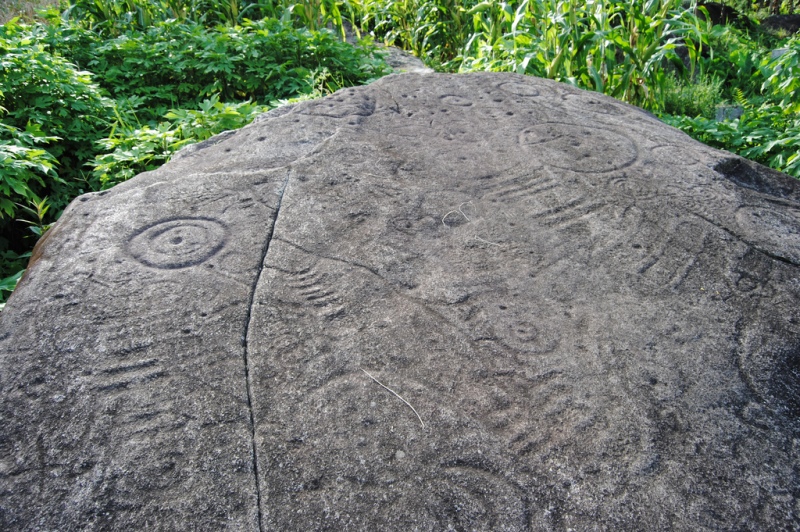 Mysterious patterns carved on stone.