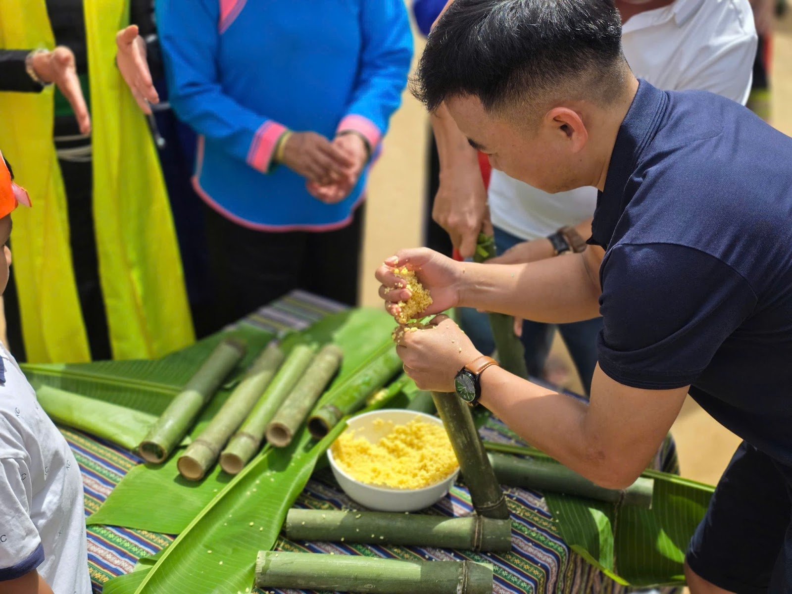 Taste authentic bamboo-tube sticky rice, a signature flavor of the Northwest highlands