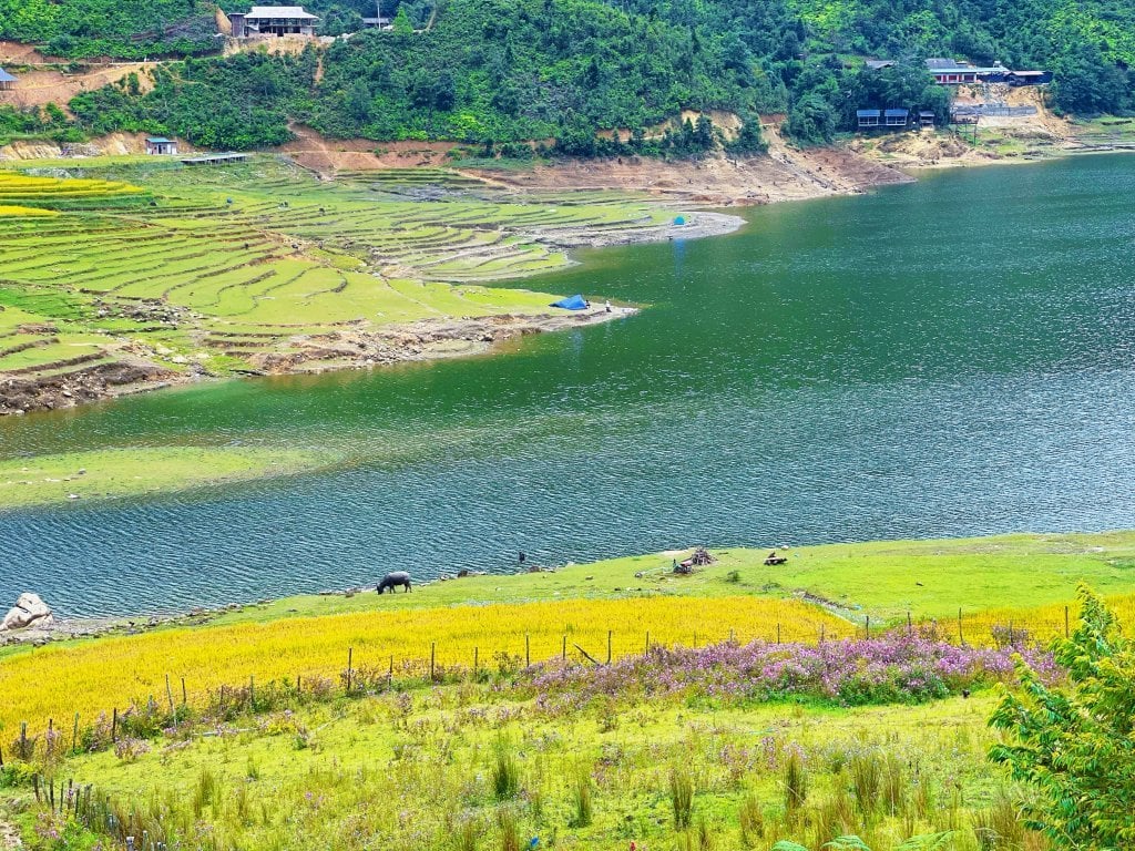 Hồ Séo Mý Tỷ nằm yên giữa núi rừng, trong veo và tĩnh lặng như một góc Sa Pa còn nguyên nét hoang sơ.