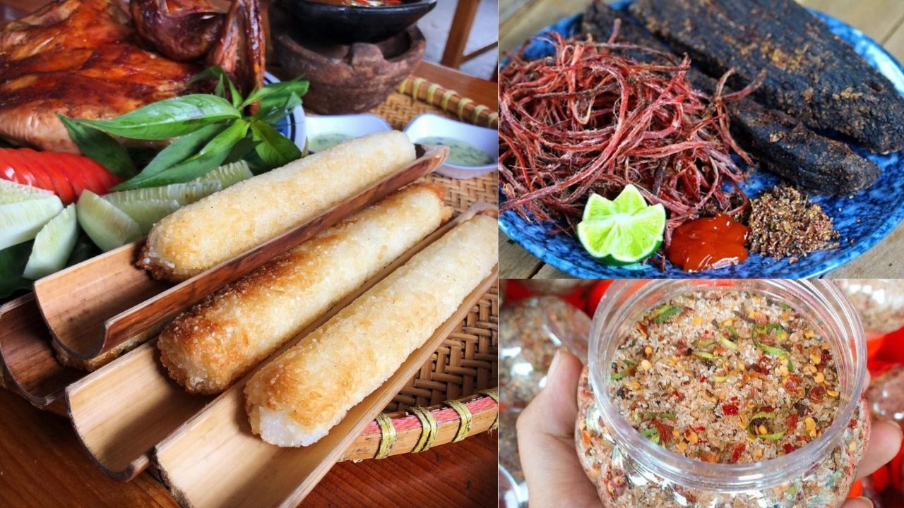 Thịt gác bếp đậm đà ăn cùng cơm lam nóng hổi, hương vị mộc mạc của núi rừng Tây Bắc.