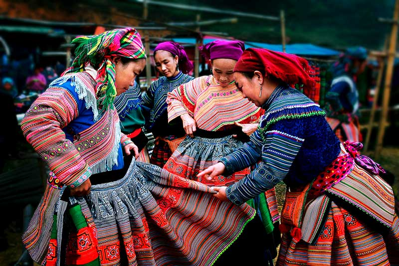 Hmong people in colorful traditional attire