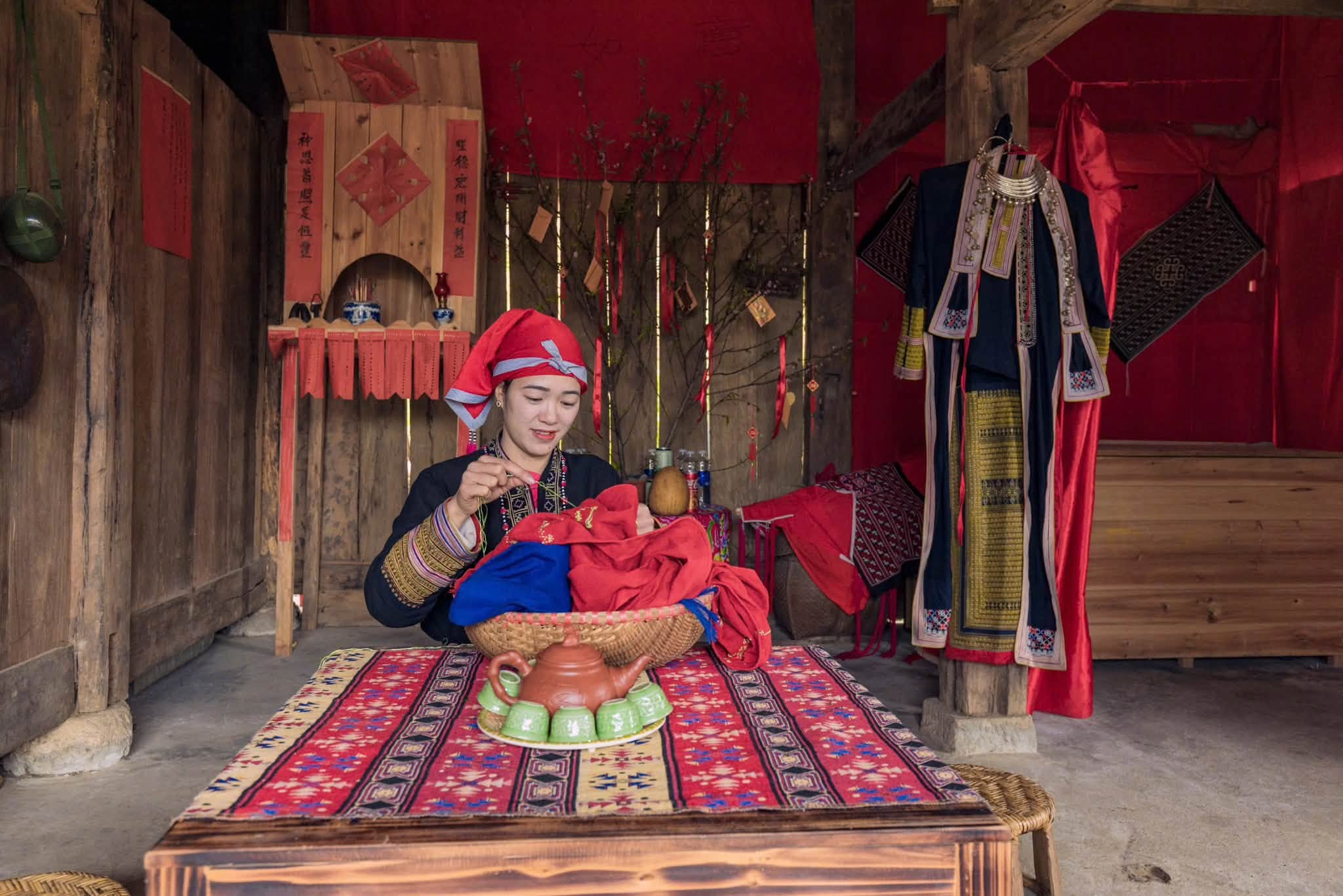 The traditional living space of the Red Dao people is authentically recreated at May Village