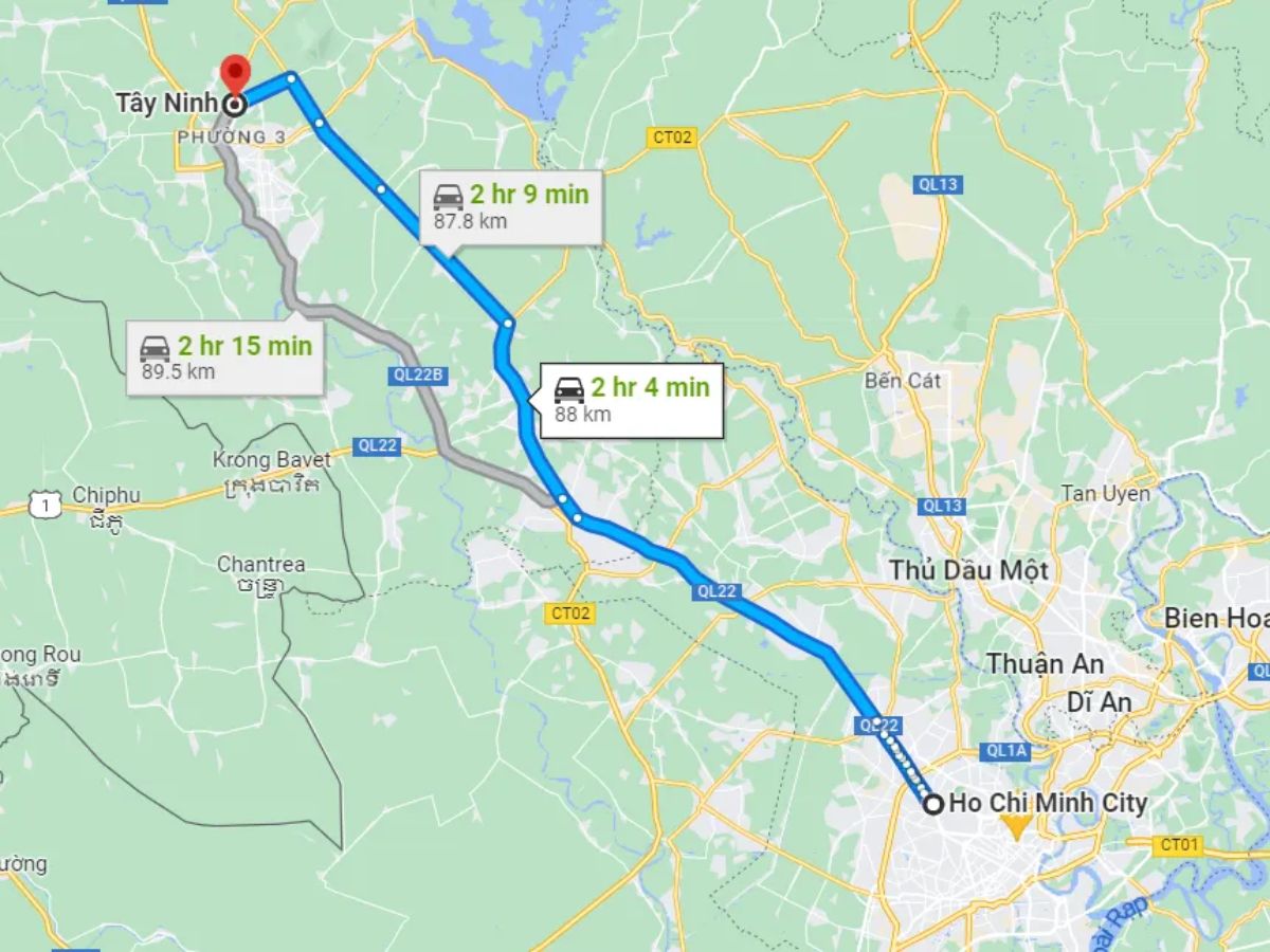 Di chuyển từ Tp. Hồ Chí Minh đi Tây Ninh chỉ từ 2 - 2,5 giờ