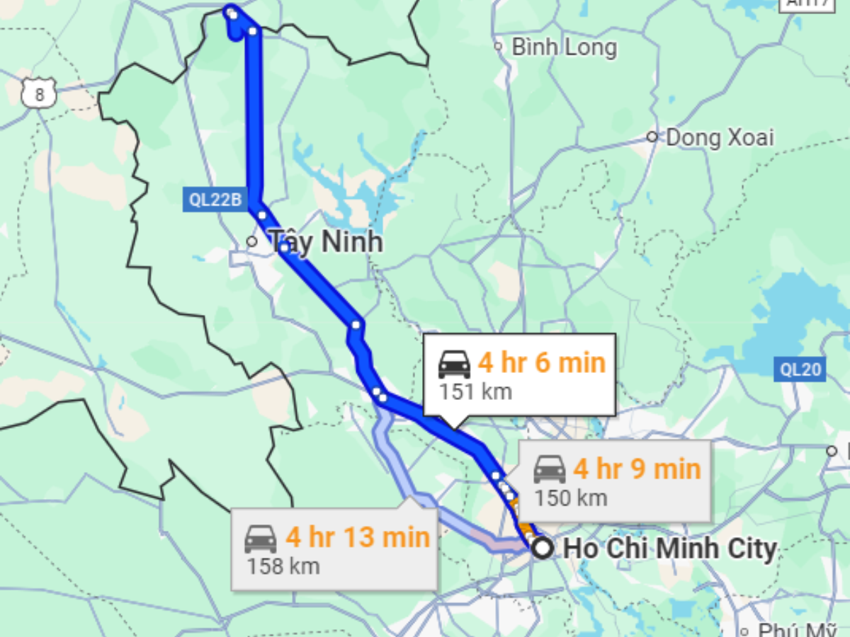 Quãng đường di chuyển từ TP. Hồ Chí Minh đến khu di tích.