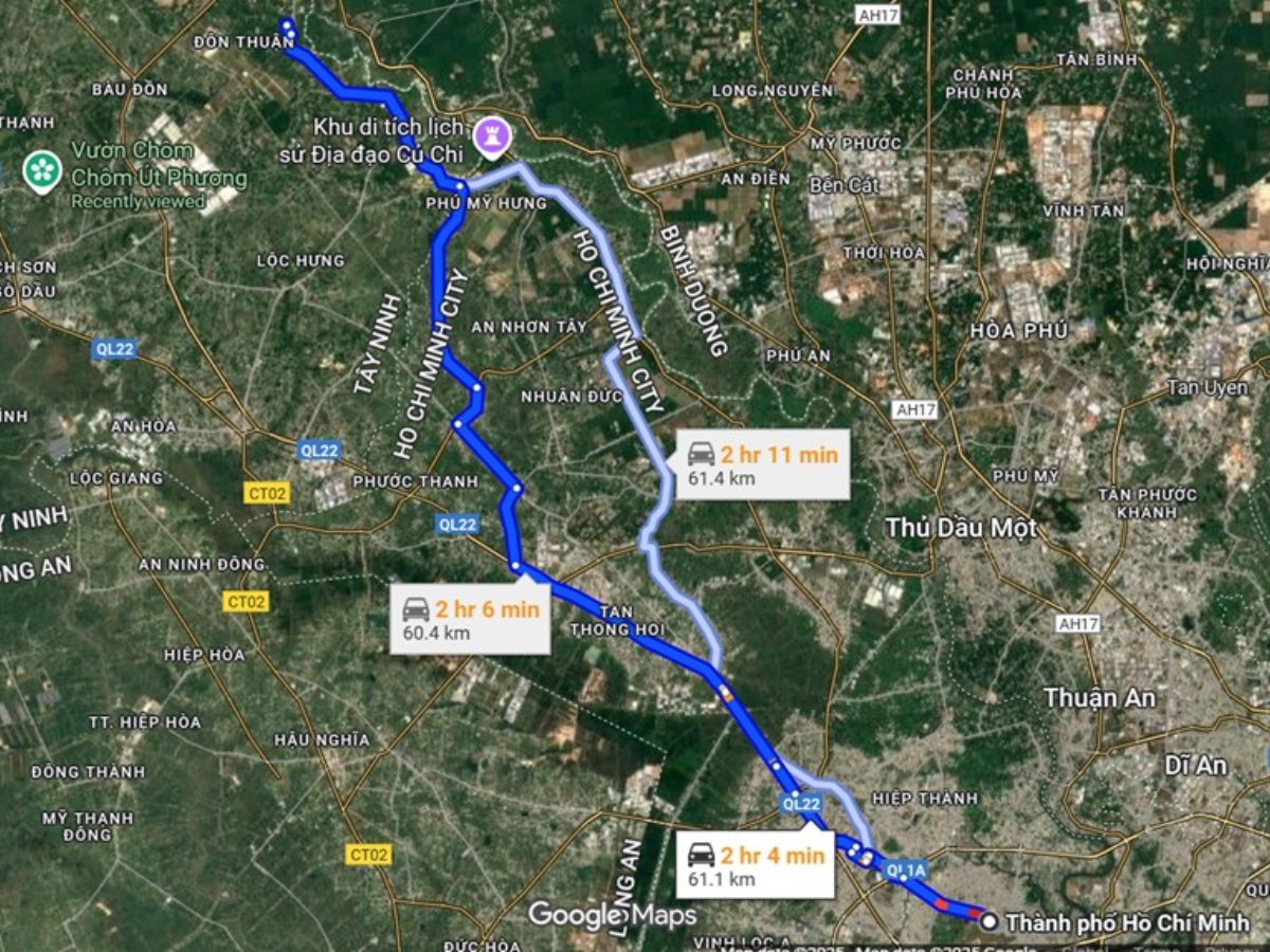 Di chuyển từ Hồ Chí Minh đi chùa Tây Pháp thuận tiện với đường nhựa.