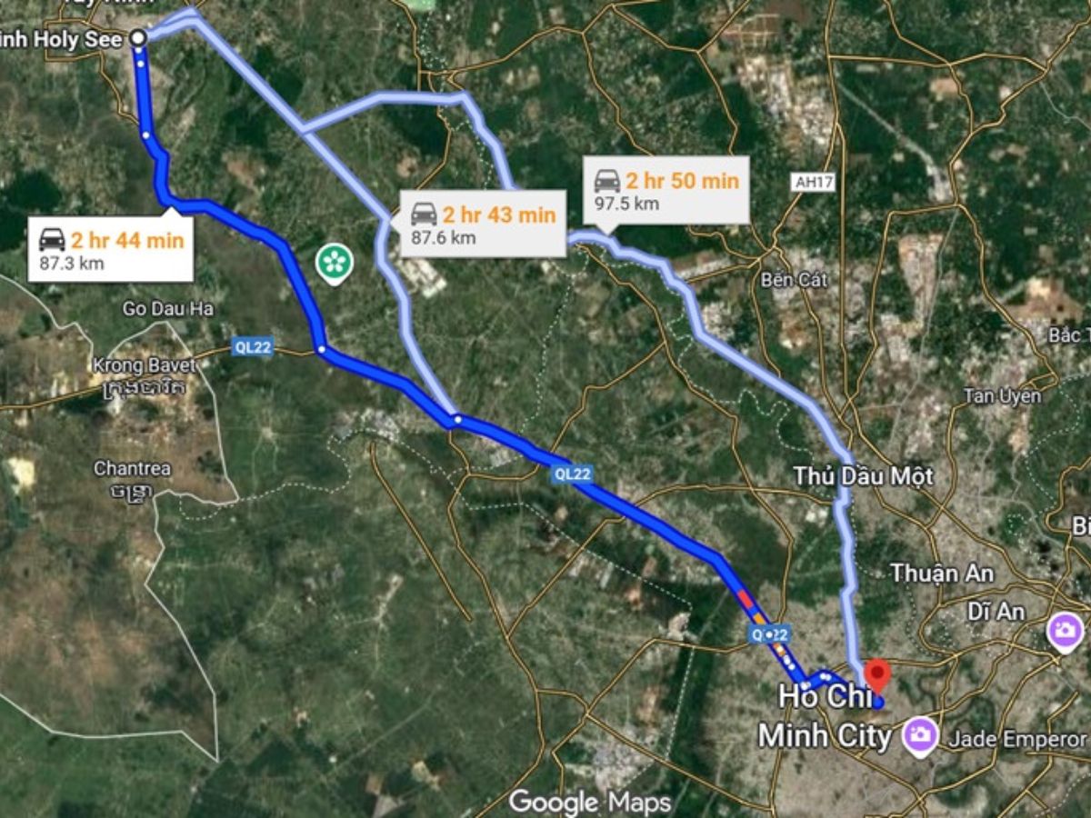 Di chuyển từ TP. Hồ Chí Minh đi Tòa Thánh Cao Đài khoảng 2 đến 2,5 tiếng.