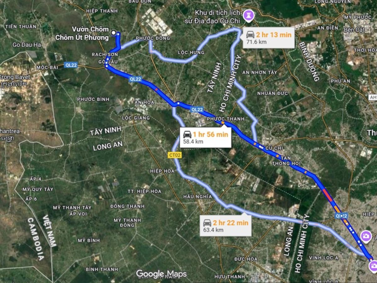 Di chuyển từ Hồ Chí Minh đến vườn trái cây Út Phương.
