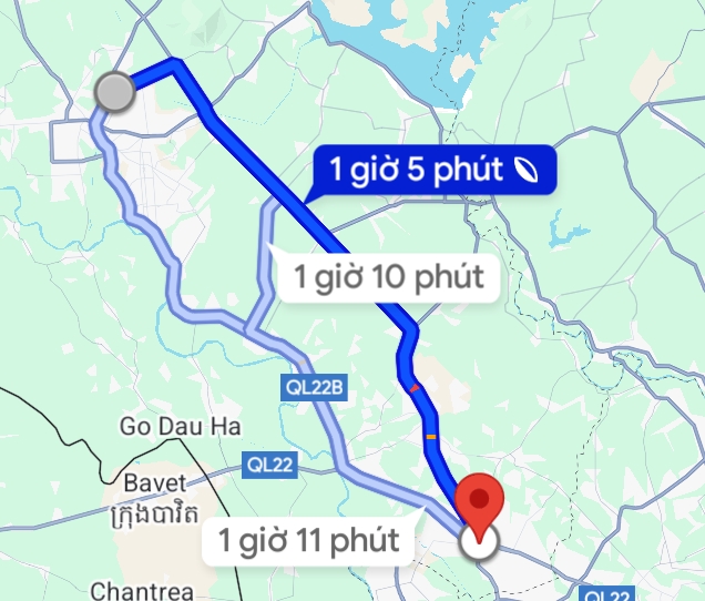 Quãng đường di chuyển từ trung tâm tỉnh đến quán ăn.