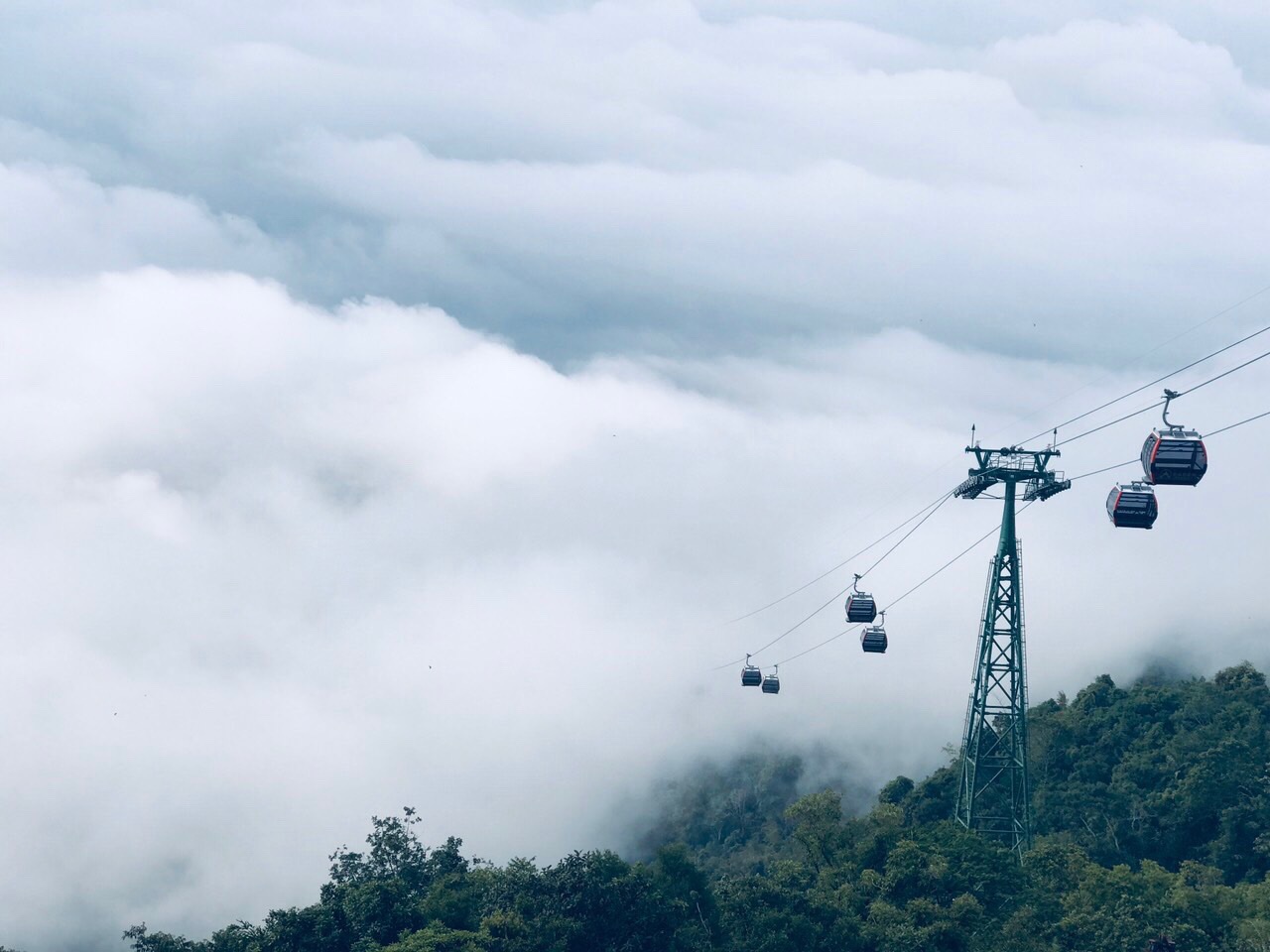 Cable car cabin takes visitors up Ba Den Mountain in just a few minutes