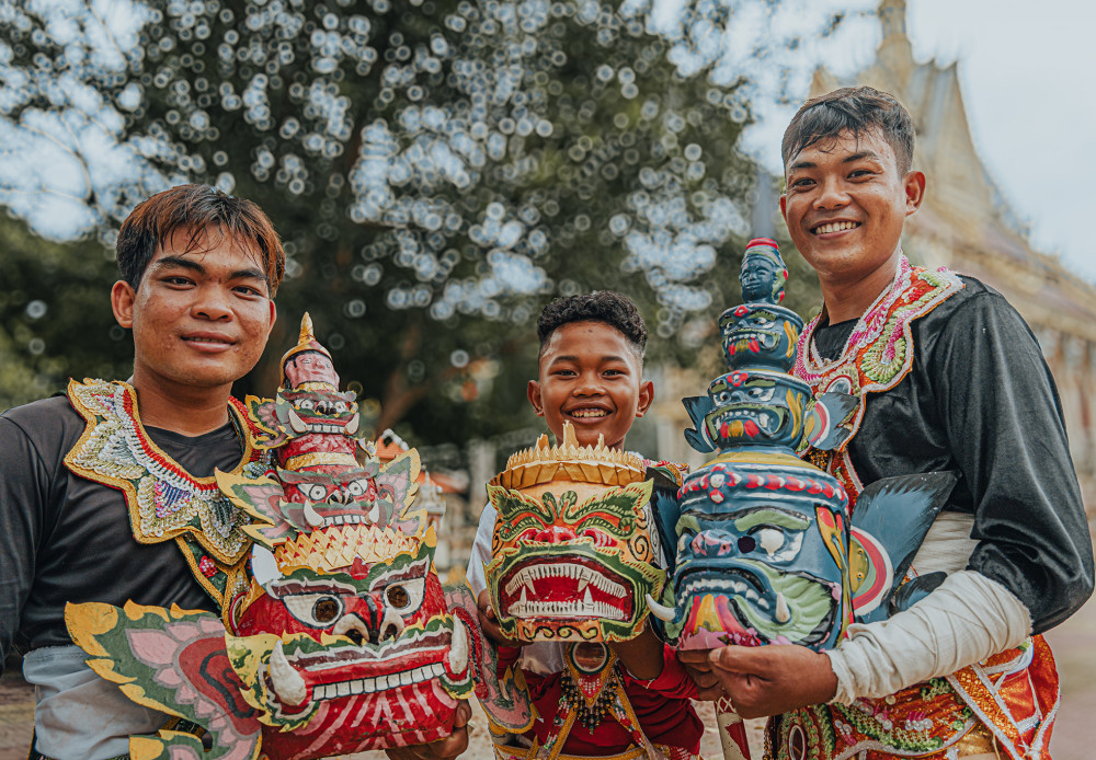 he colorful masks of the Chan dance are indispensable in Khmer festivals