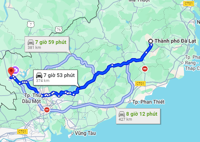 Khoảng cách từ Đà Lạt đến Tây Ninh.