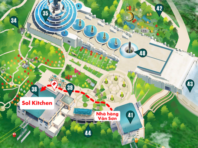 Nhà hàng nằm cạnh tượng Bà Tây Bổ Đà Sơn.