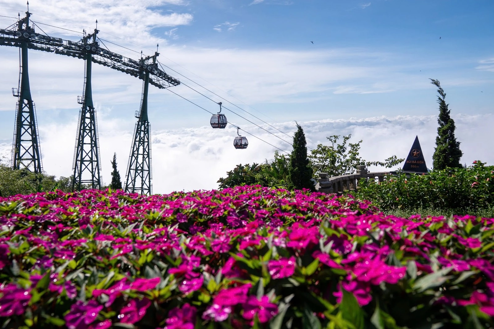 Tay Ninh on clear, sunny days, with fluffy clouds and cool air on Ba Den Mountain