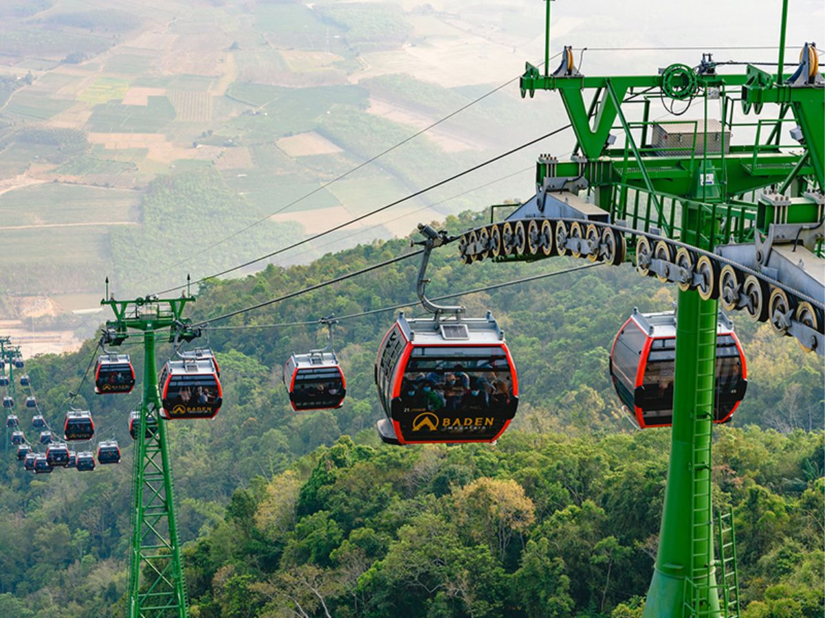 Modern cable car system at Ba Den Mountain