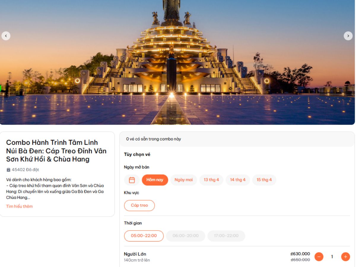 Mua vé cáp treo Bà Đen online để chủ động lịch trình tham quan.