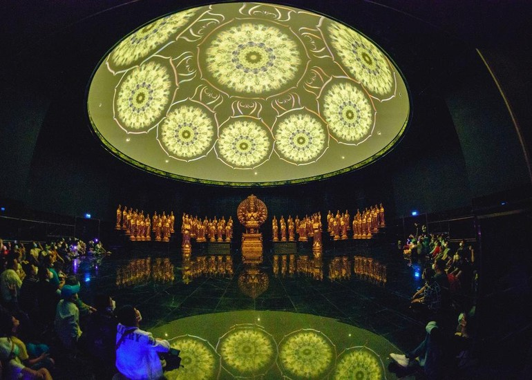 Visitors experience the Buddhist exhibition center