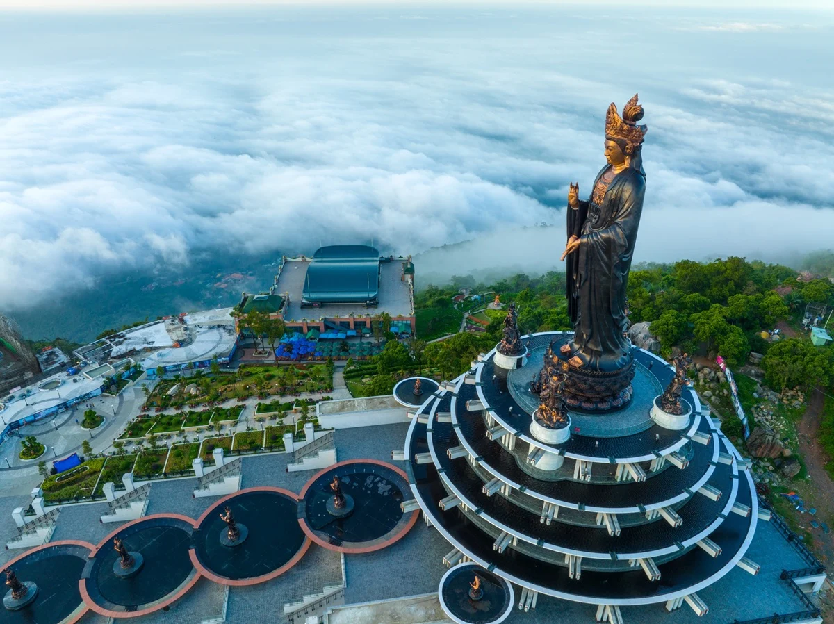 The Tay Bo Da Son Bodhisattva Statue is one of the prominent spiritual structures on the mountaintop