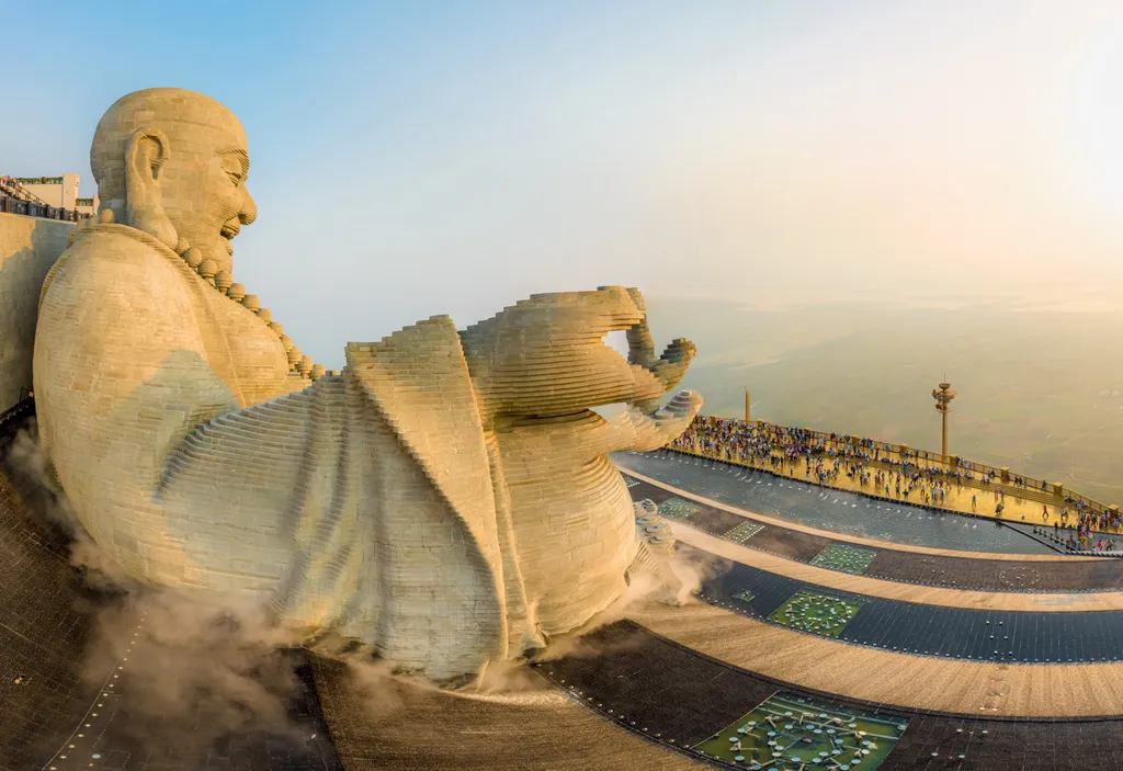 The gentle smile of the Maitreya Bodhisattva statue