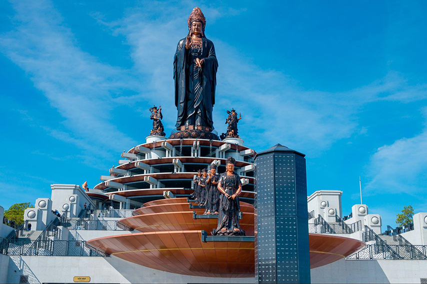 The Tay Bo Da Son Bodhisattva Statue stands prominently atop the mountain