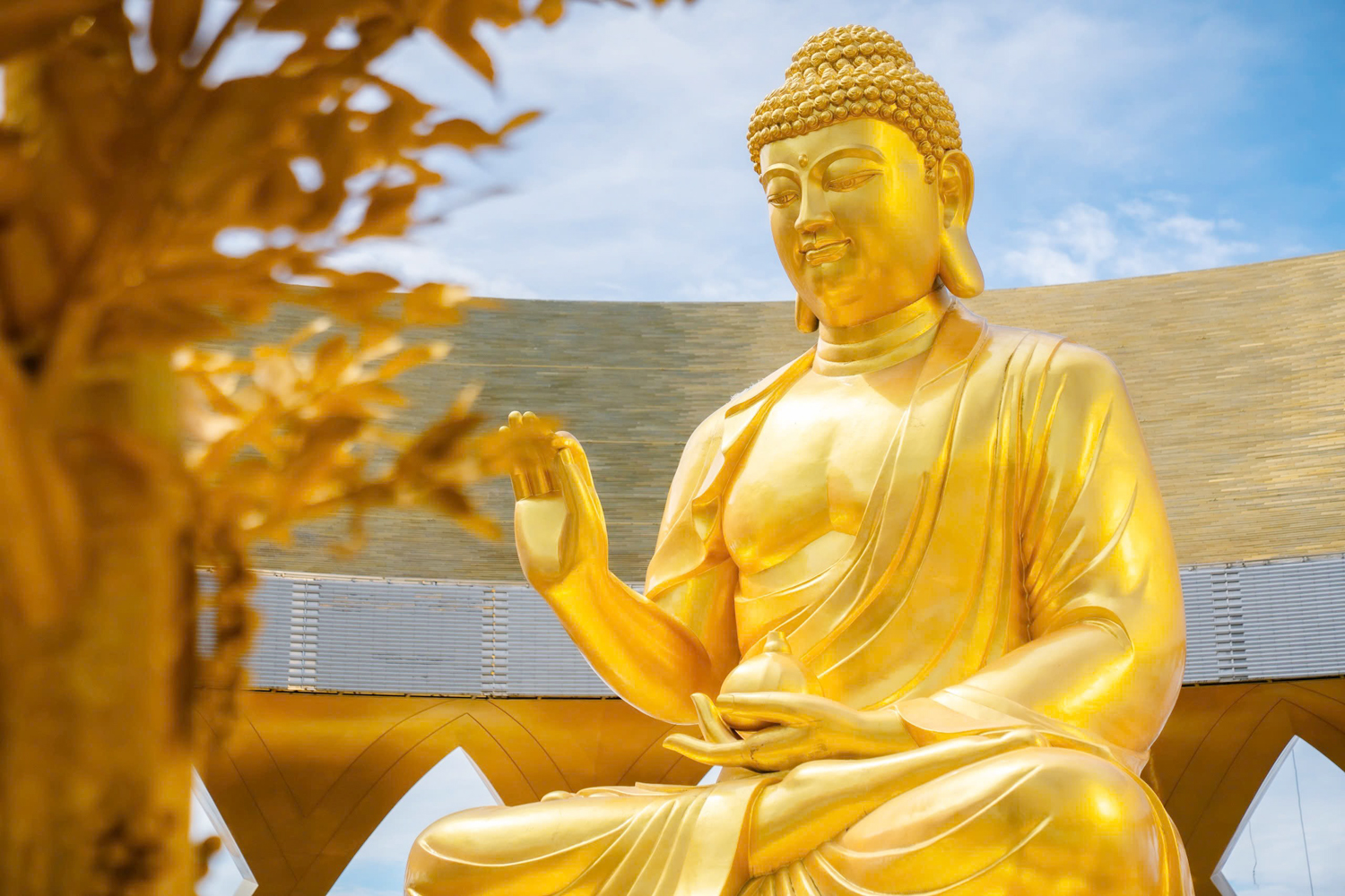 A close-up view of the Konagamana Buddha Statue