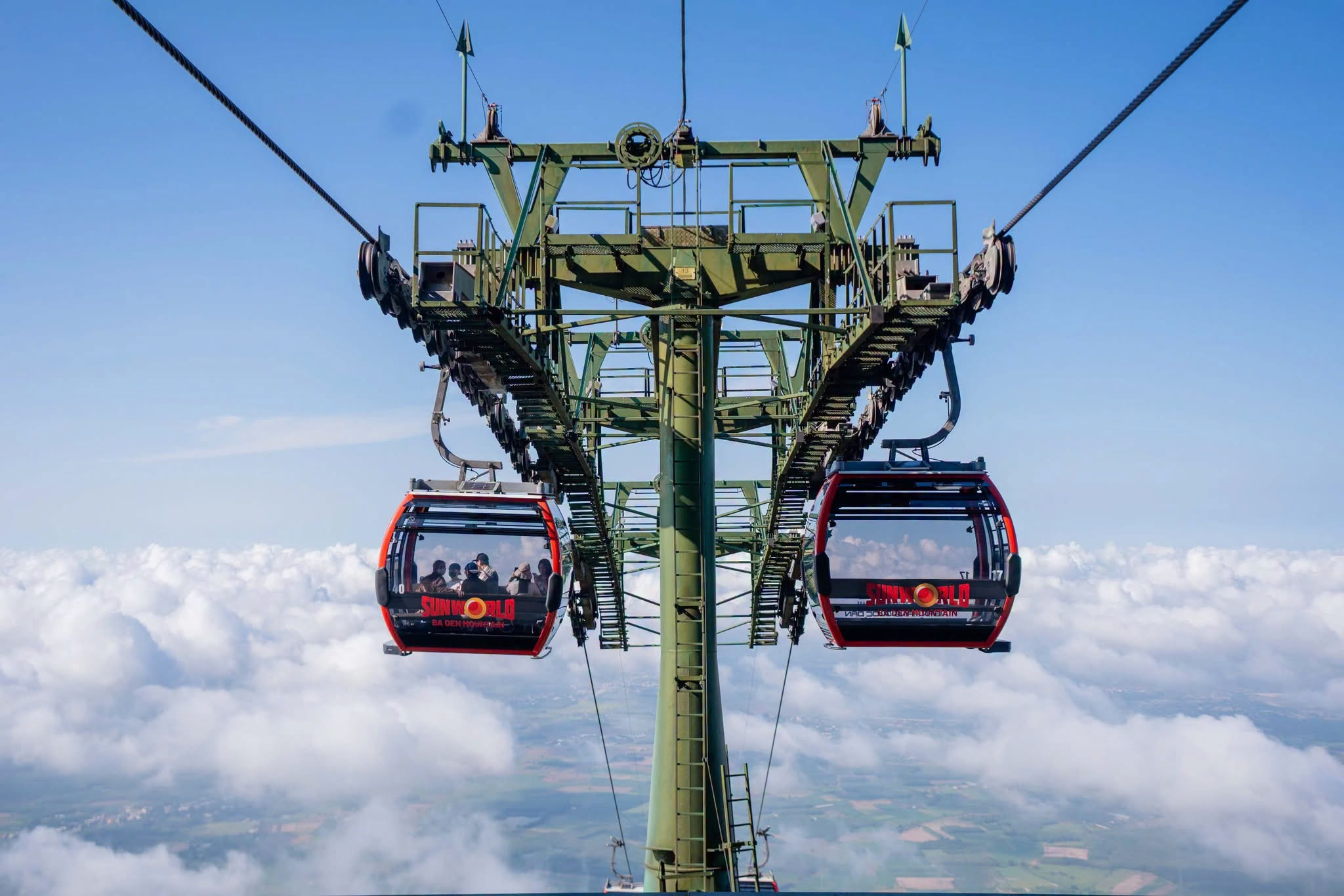 The modern cable car system at Ba Den Mountain