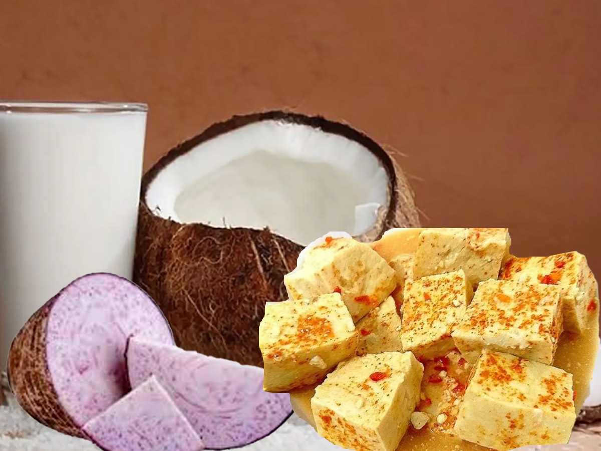 Các thành phần chính của chao môn cốt dừa Tây Ninh gồm môn (khoai môn), chao và nước cốt dừa. (Nguồn sưu tầm)